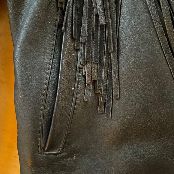 Leather Jacket w/ Hand Painted Cat Black Fringe Motorcycle Western Vintage Small - Picture 15 of 16